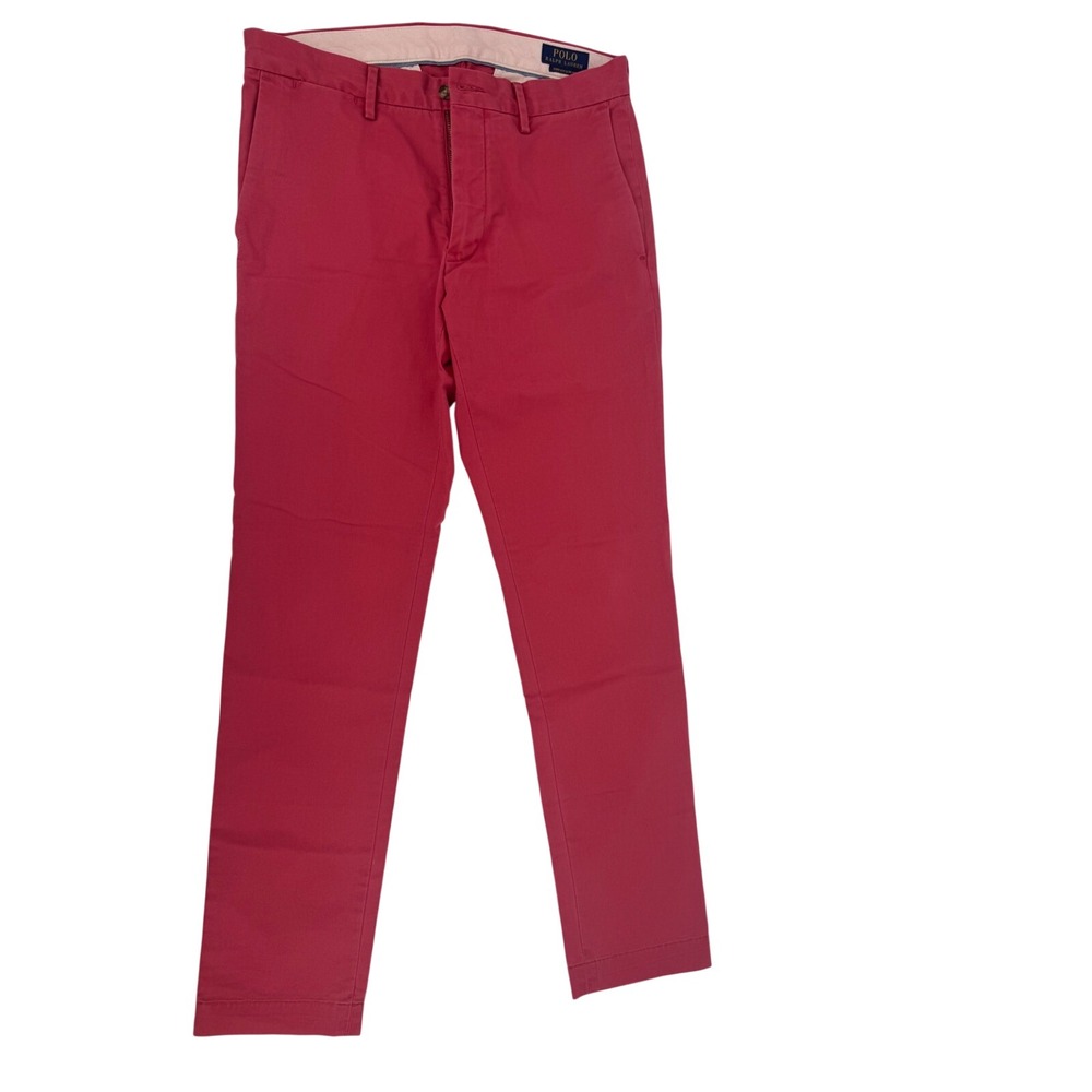 Polo Ralph Lauren Mens Stretch Slim Fit Chino Pants Pink 30/32 Cotton Twill - Picture 2 of 13